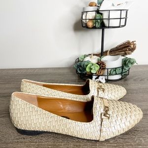 Seven7 Gigi Pearl Textured Pointed Toe Faux Leather Slip On Buckle Flats NWB